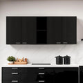 Meuble d'appoint mural de 59 po avec 4 portes et 2 casiers ouverts – Bois noir, 5 étagères