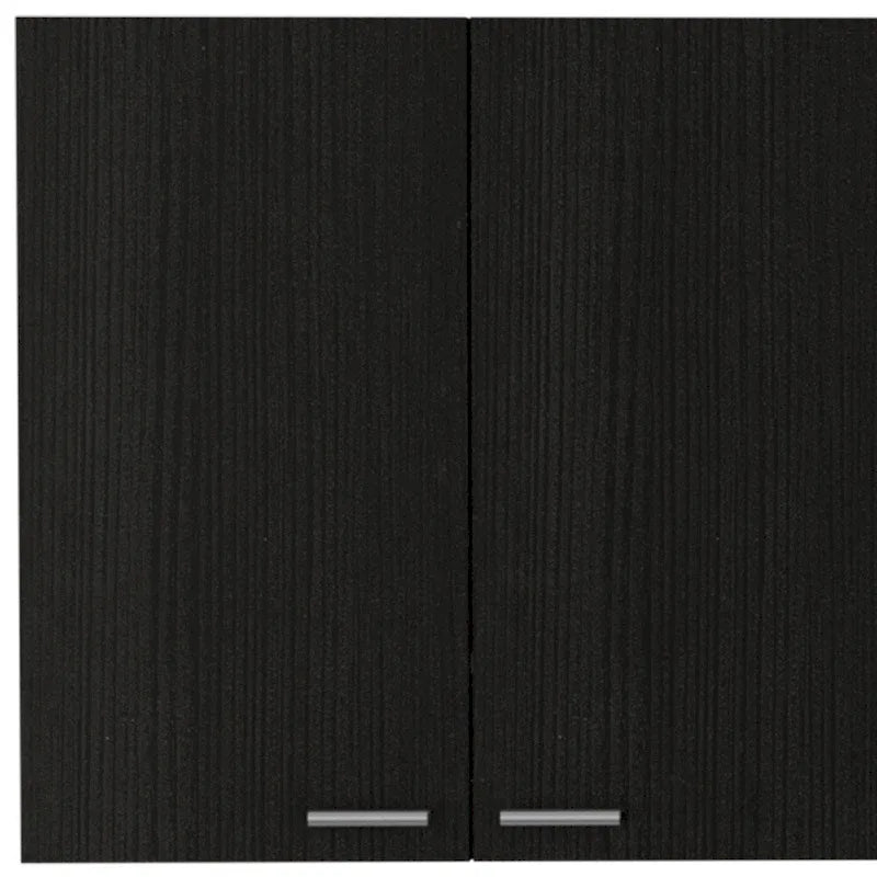 Meuble d'appoint mural de 59 po avec 4 portes et 2 casiers ouverts – Bois noir, 5 étagères