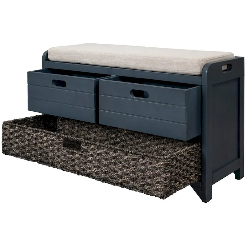 Banc de rangement en bois avec panier amovible et 2 tiroirs