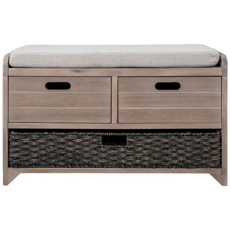 Banc de rangement en bois avec panier amovible et 2 tiroirs