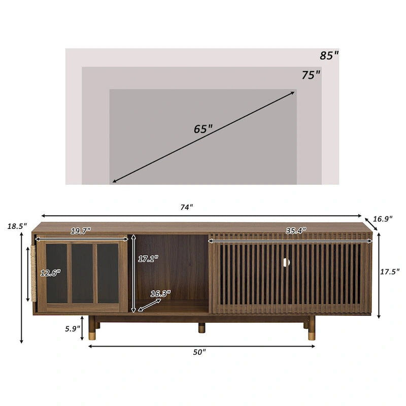 Pet-Friendly TV Stand with Hidden Cat Litter Box Enclosure & Sliding Door