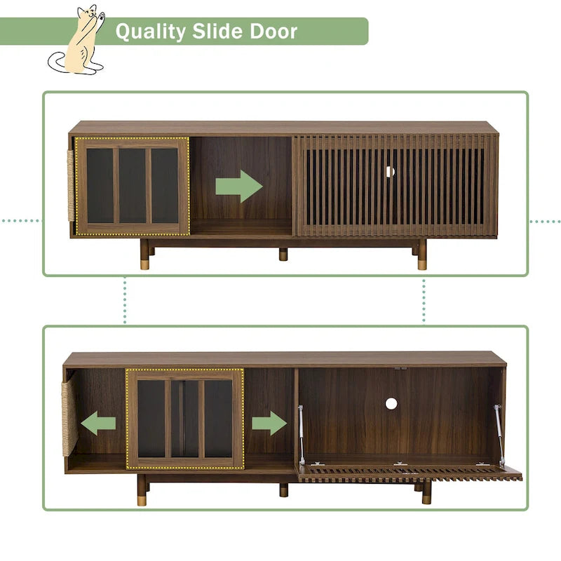 Pet-Friendly TV Stand with Hidden Cat Litter Box Enclosure & Sliding Door