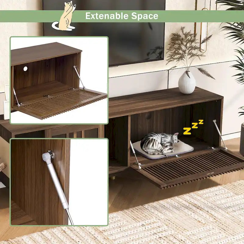 Pet-Friendly TV Stand with Hidden Cat Litter Box Enclosure & Sliding Door