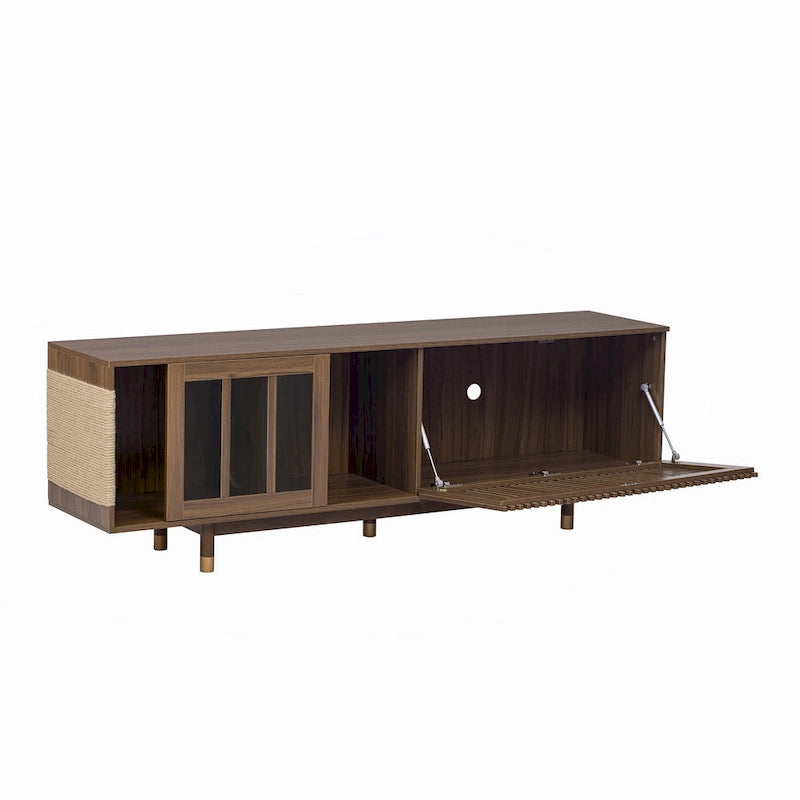 Pet-Friendly TV Stand with Hidden Cat Litter Box Enclosure & Sliding Door