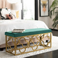 Banc rectangulaire en velours style marocain avec piètement doré à motifs quadrilobes