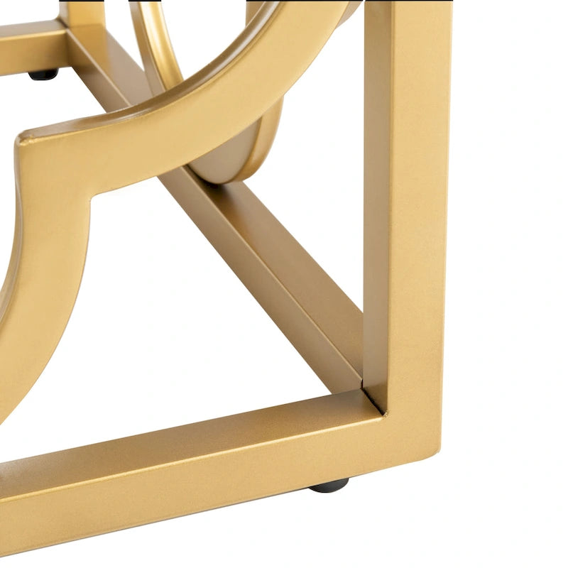 Banc rectangulaire en velours style marocain avec piètement doré à motifs quadrilobes