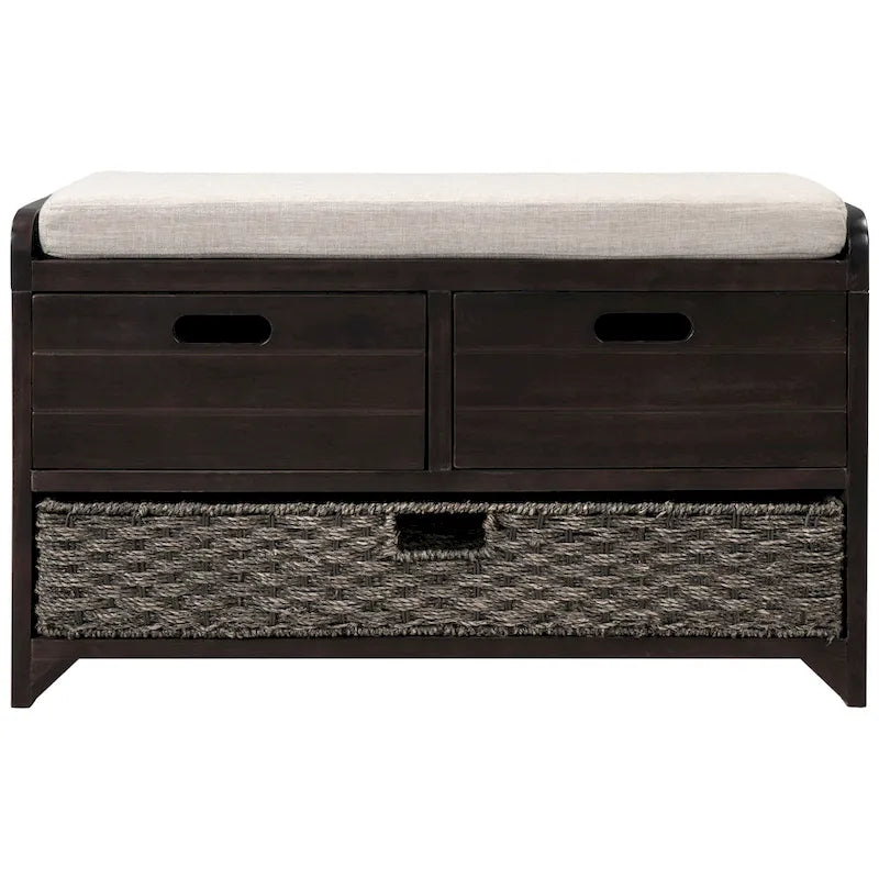 Banc de rangement capitonné avec 2 tiroirs et panier amovible – Aucun assemblage requis