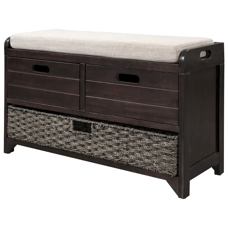 Banc de rangement capitonné avec 2 tiroirs et panier amovible – Aucun assemblage requis