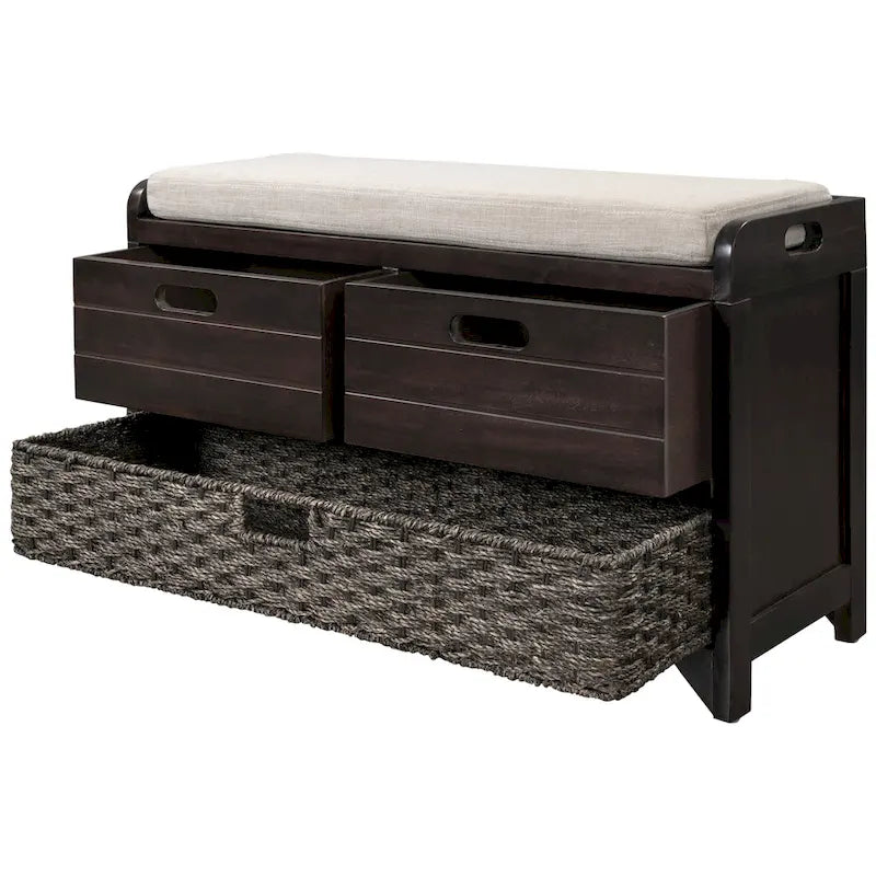 Banc de rangement capitonné avec 2 tiroirs et panier amovible – Aucun assemblage requis