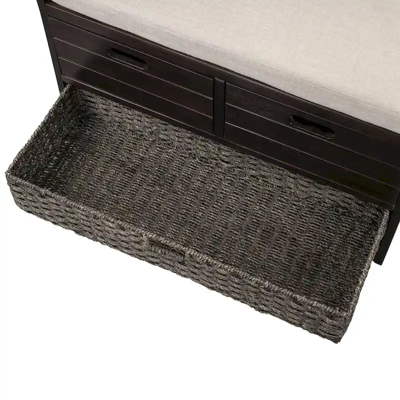 Banc de rangement capitonné avec 2 tiroirs et panier amovible – Aucun assemblage requis