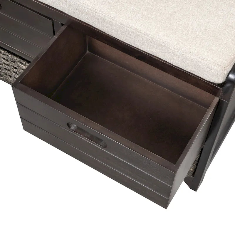 Banc de rangement capitonné avec 2 tiroirs et panier amovible – Aucun assemblage requis
