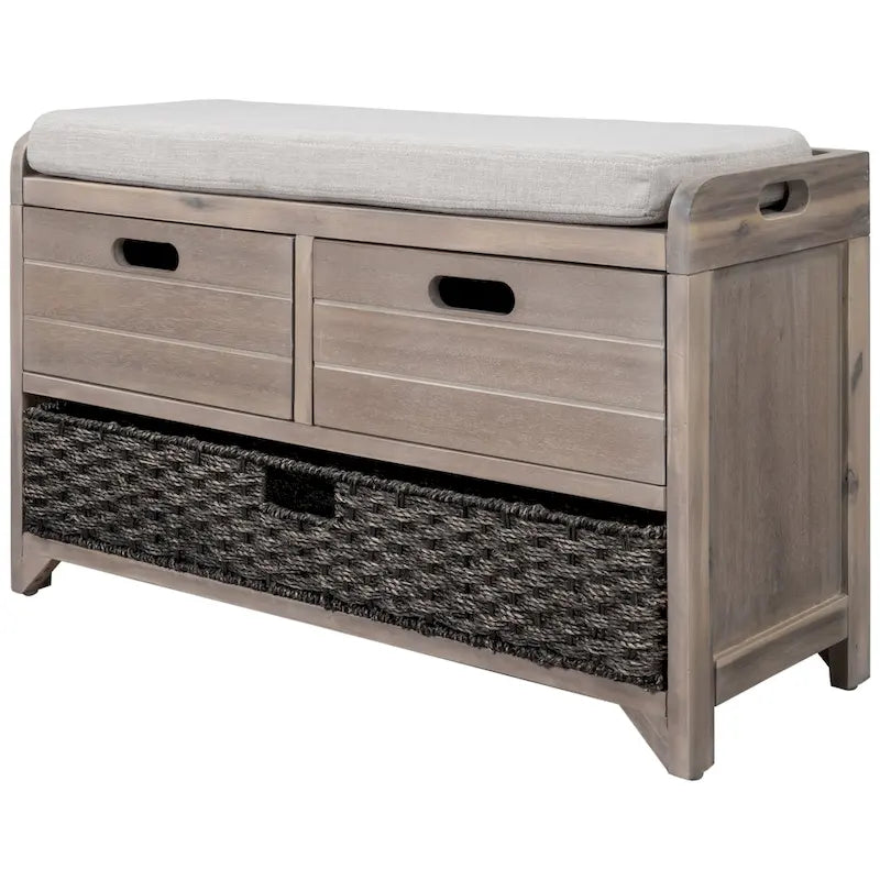 Banc de rangement capitonné avec 2 tiroirs et panier amovible – Aucun assemblage requis