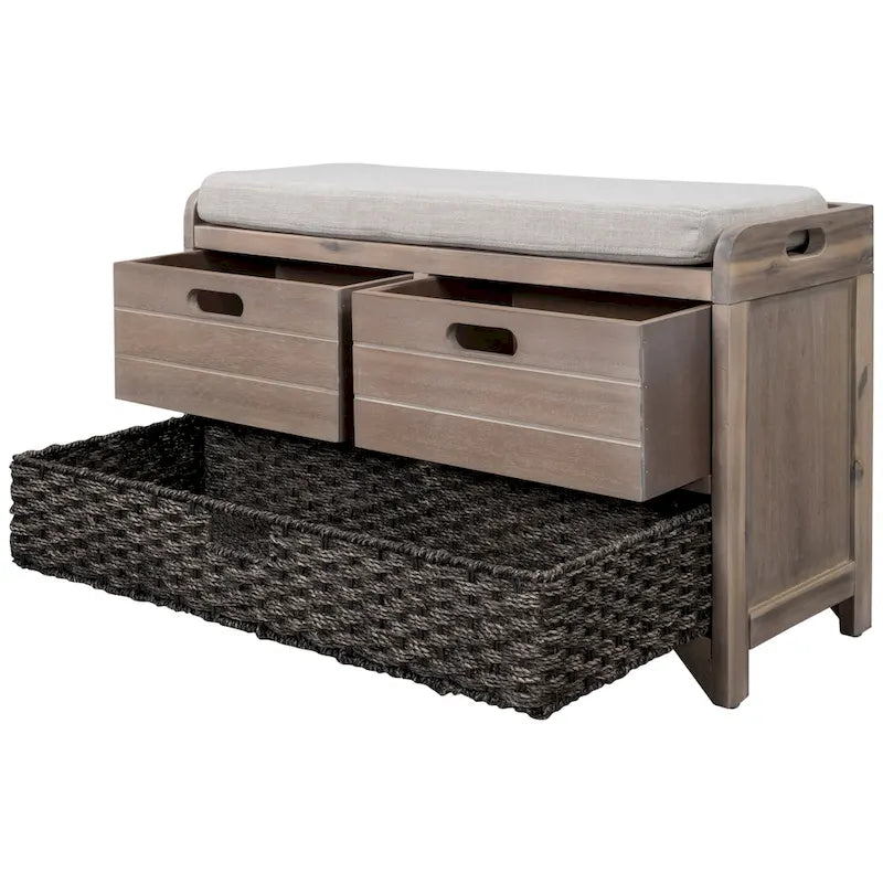 Banc de rangement capitonné avec 2 tiroirs et panier amovible – Aucun assemblage requis