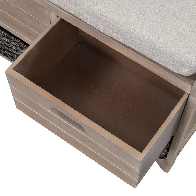 Banc de rangement capitonné avec 2 tiroirs et panier amovible – Aucun assemblage requis