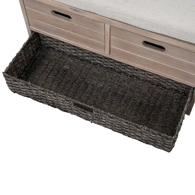 Banc de rangement capitonné avec 2 tiroirs et panier amovible – Aucun assemblage requis