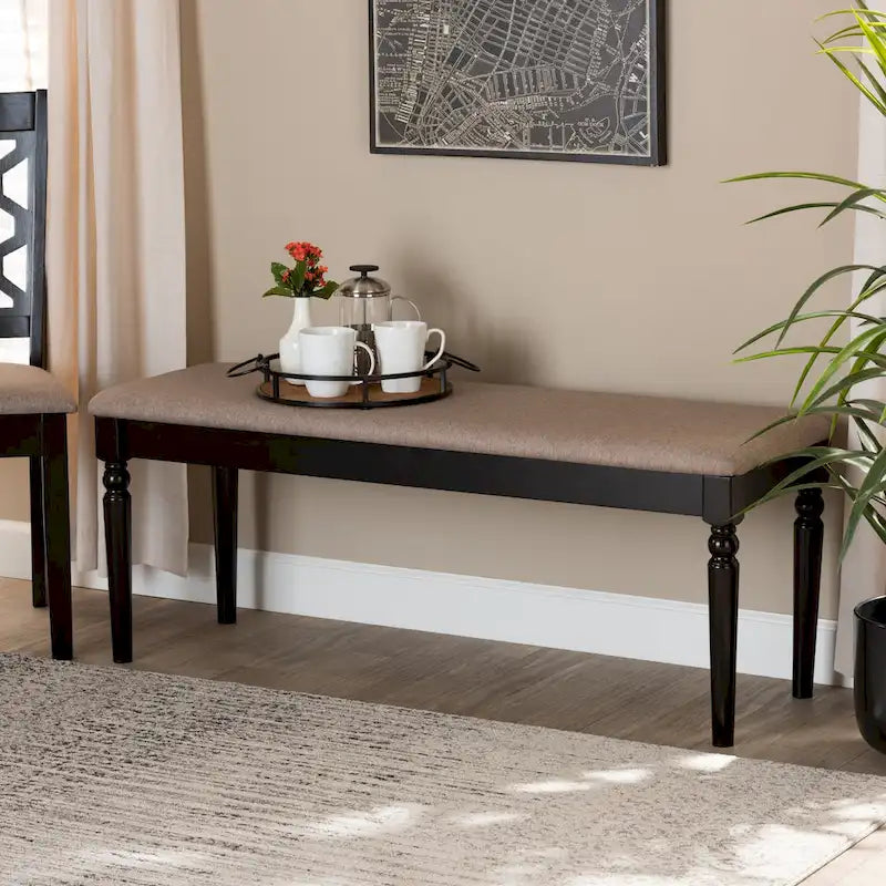 Banc de salle à manger capitonné avec pieds tournés en fuseau et assise rembourrée en mousse