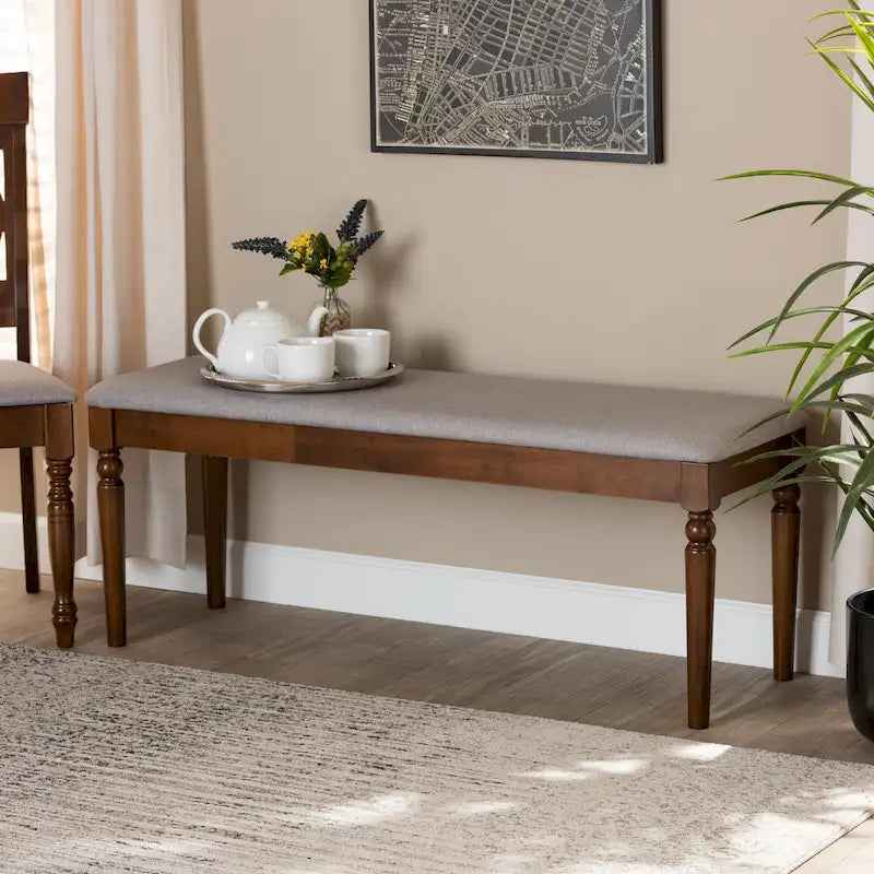 Banc de salle à manger capitonné avec pieds tournés en fuseau et assise rembourrée en mousse