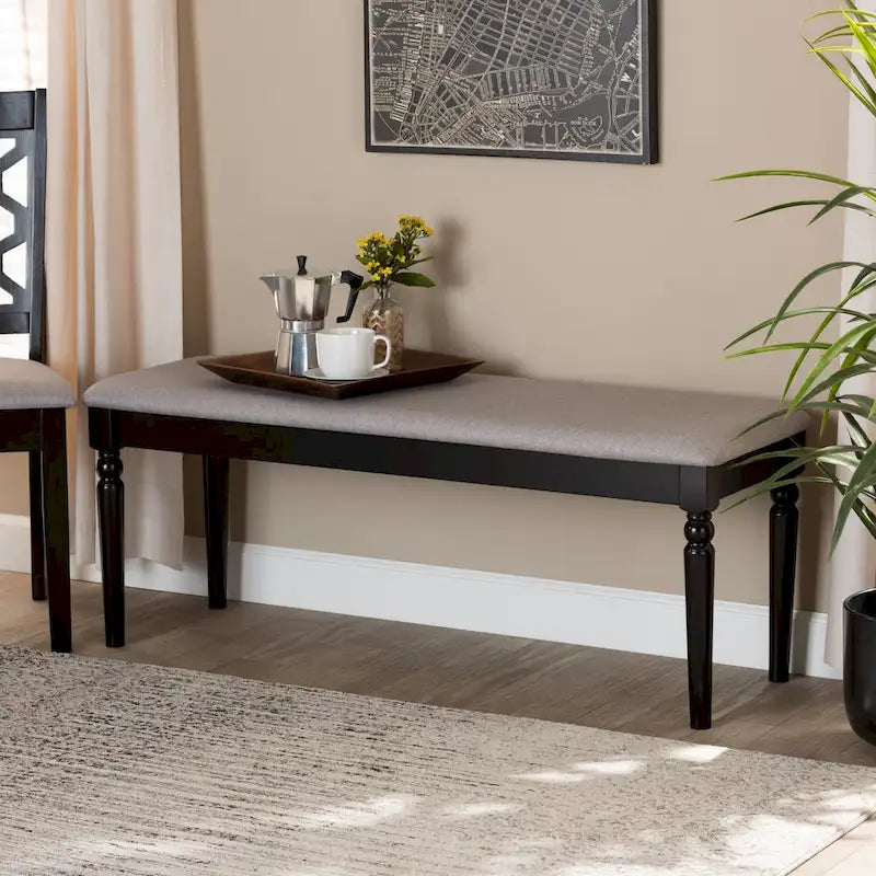 Banc de salle à manger capitonné avec pieds tournés en fuseau et assise rembourrée en mousse
