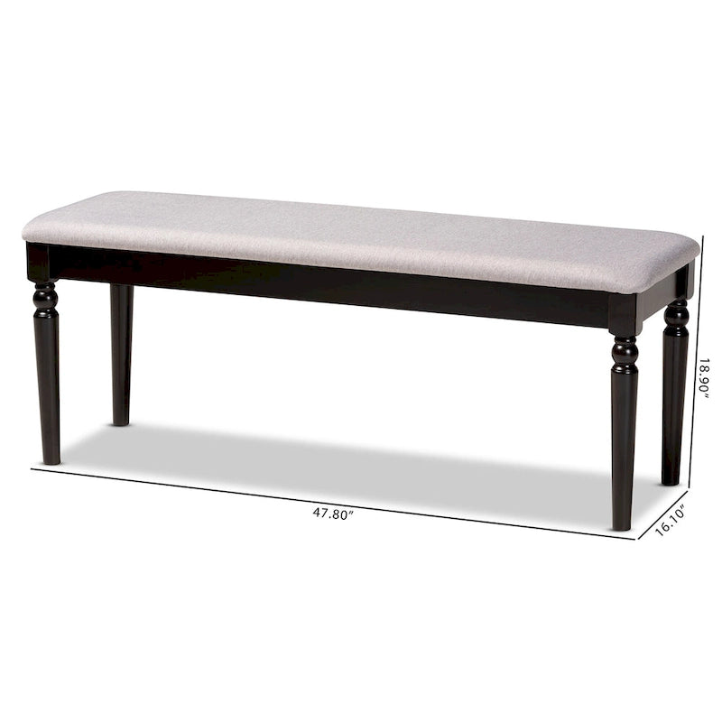 Banc de salle à manger capitonné avec pieds tournés en fuseau et assise rembourrée en mousse