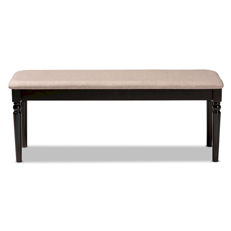 Banc de salle à manger capitonné avec pieds tournés en fuseau et assise rembourrée en mousse