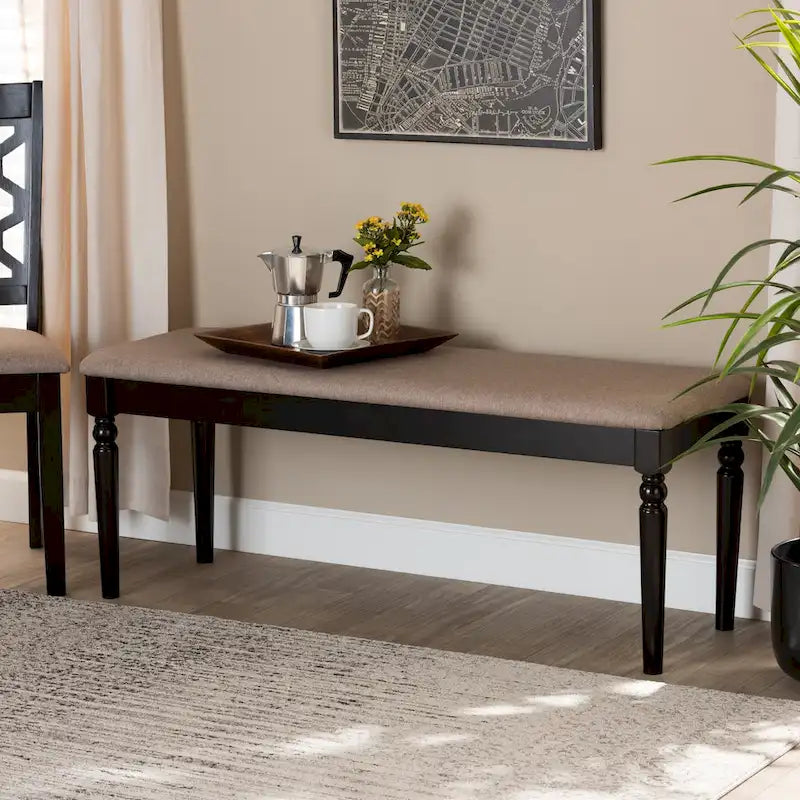 Banc de salle à manger capitonné avec pieds tournés en fuseau et assise rembourrée en mousse