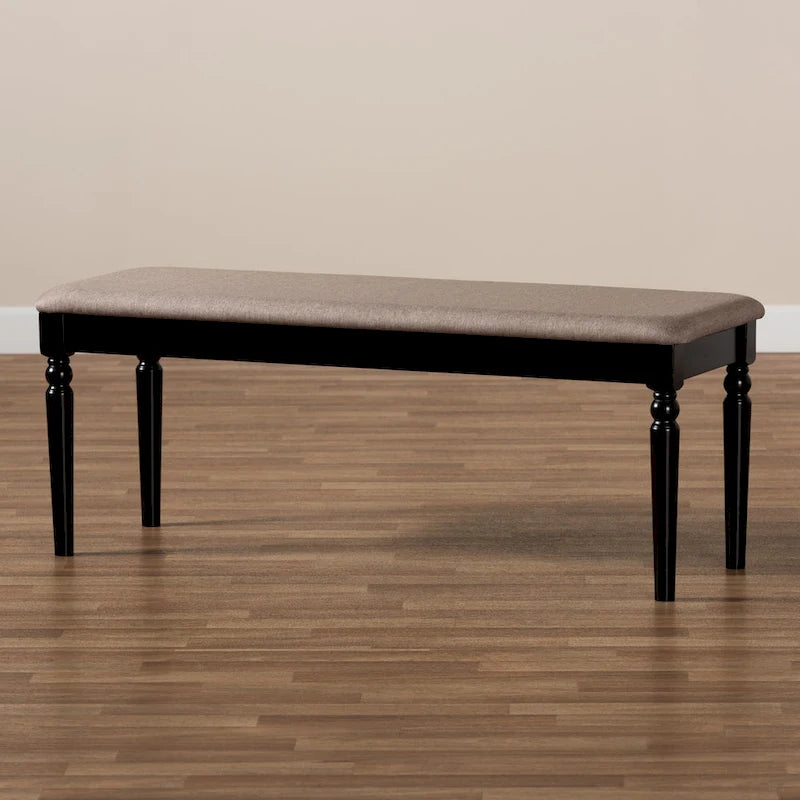 Banc de salle à manger capitonné avec pieds tournés en fuseau et assise rembourrée en mousse