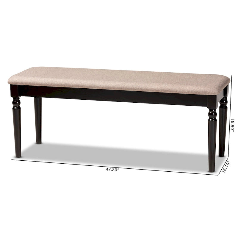 Banc de salle à manger capitonné avec pieds tournés en fuseau et assise rembourrée en mousse