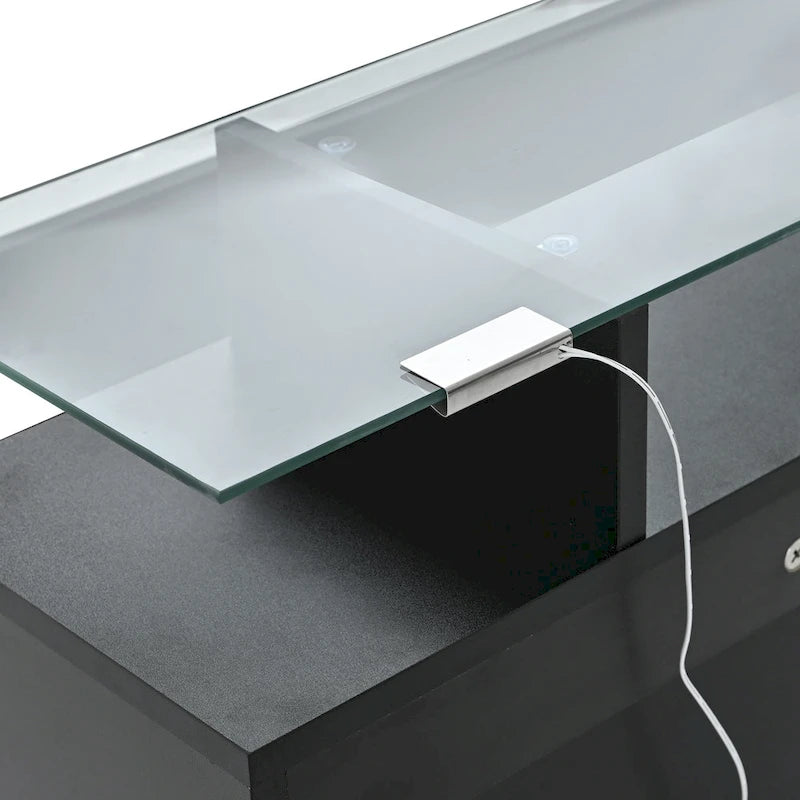 Meuble à Chaussures avec Plateau en Verre Trempé, 2 Tiroirs Basculants et Lumière LED – 16 Paires