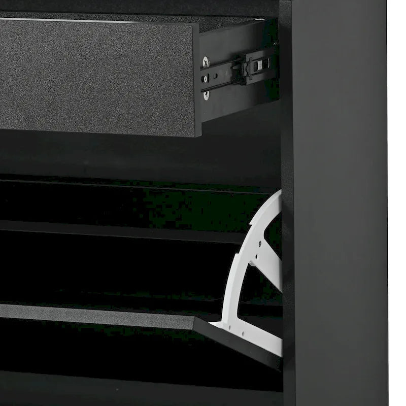 Meuble à Chaussures avec Plateau en Verre Trempé, 2 Tiroirs Basculants et Lumière LED – 16 Paires