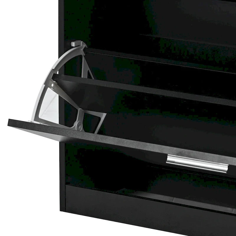Meuble à Chaussures avec Plateau en Verre Trempé, 2 Tiroirs Basculants et Lumière LED – 16 Paires