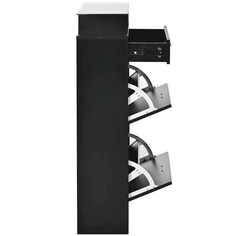 Meuble à Chaussures avec Plateau en Verre Trempé, 2 Tiroirs Basculants et Lumière LED – 16 Paires