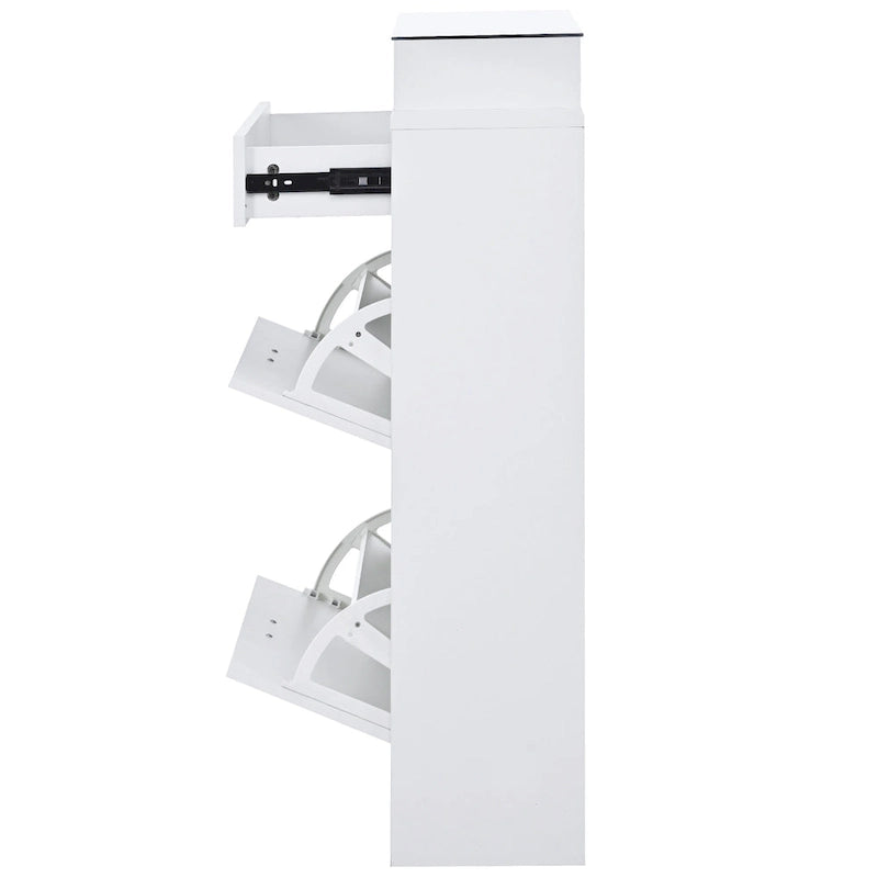 Meuble à Chaussures avec Plateau en Verre Trempé, 2 Tiroirs Basculants et Lumière LED – 16 Paires