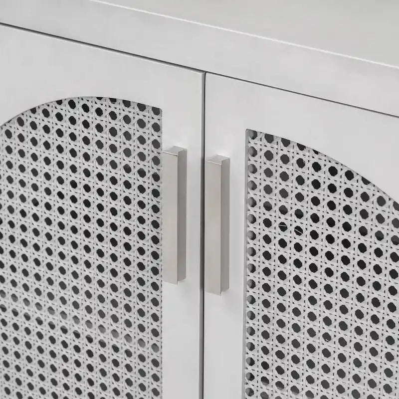 Buffet 4 portes avec panneaux en rotin et pieds en bois massif – Capacité supérieure de 151 kg