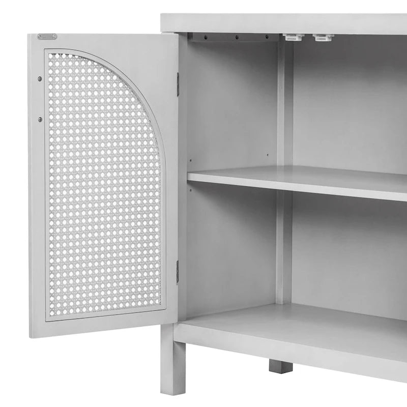 Buffet 4 portes avec panneaux en rotin et pieds en bois massif – Capacité supérieure de 151 kg