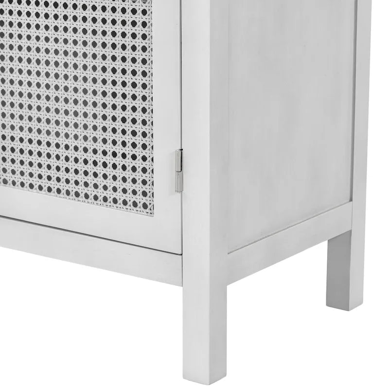Buffet 4 portes avec panneaux en rotin et pieds en bois massif – Capacité supérieure de 151 kg