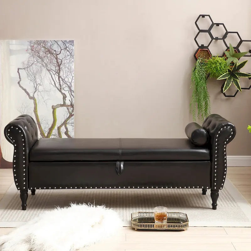 Banc de rangement ottoman avec plateau relevable et coussin