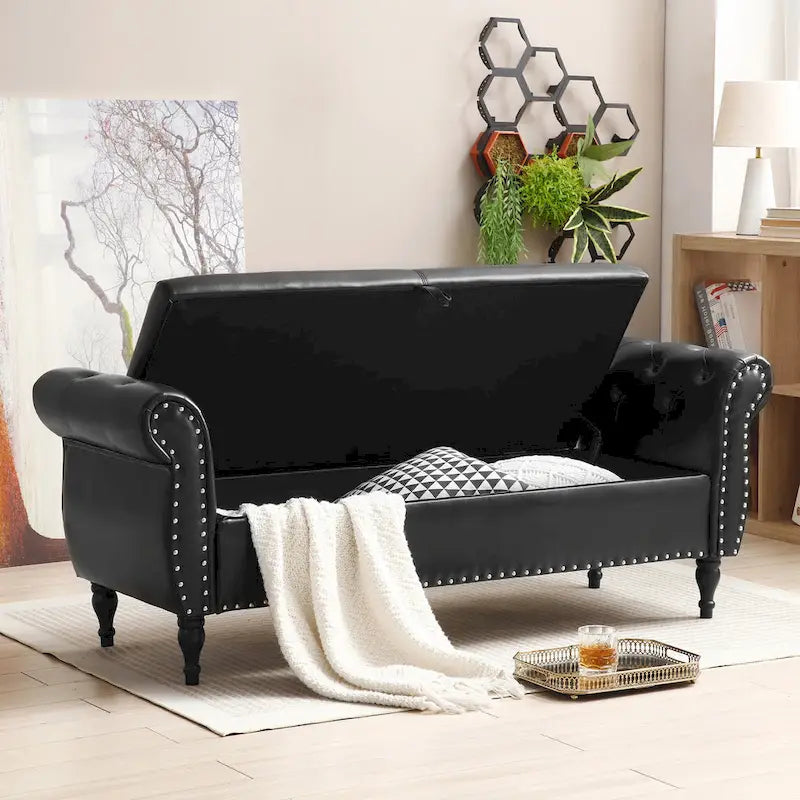 Banc de rangement ottoman avec plateau relevable et coussin