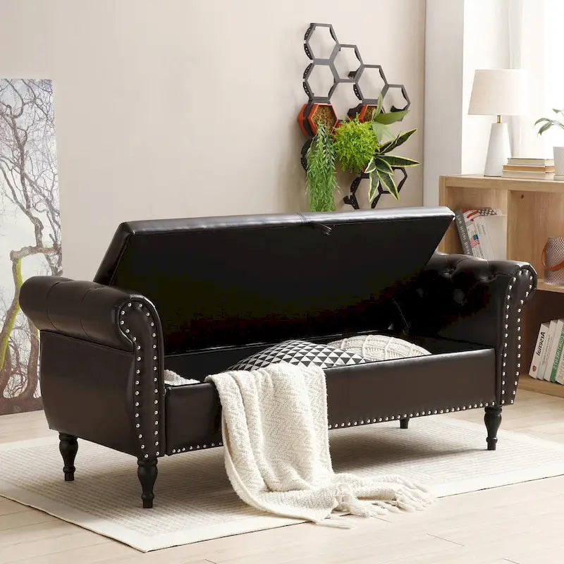 Banc de rangement ottoman avec plateau relevable et coussin