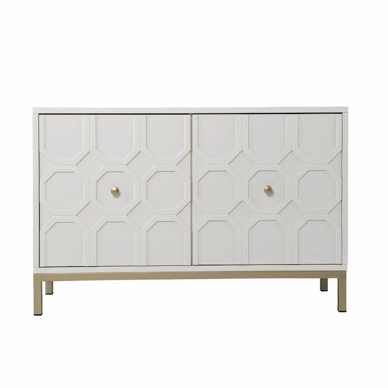 Buffet géométrique sculpté blanc à deux portes