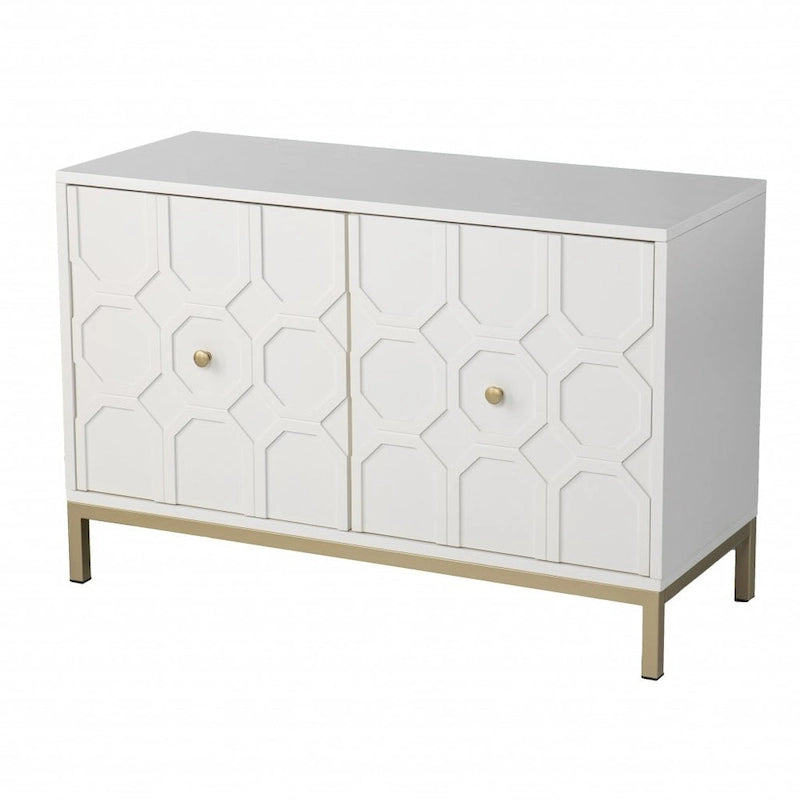 Buffet géométrique sculpté blanc à deux portes