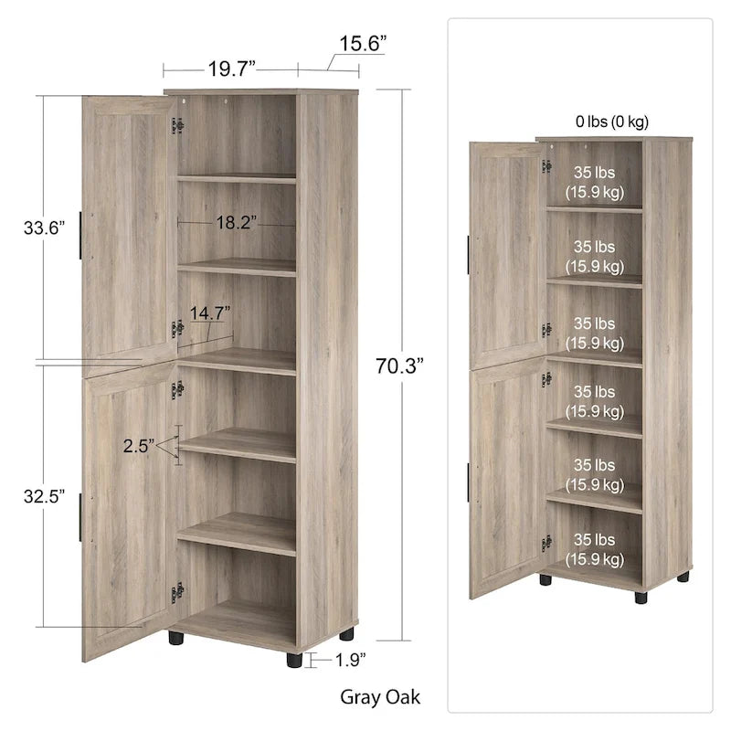 2-Door Kitchen Pantry Cabinet with 6 Shelves