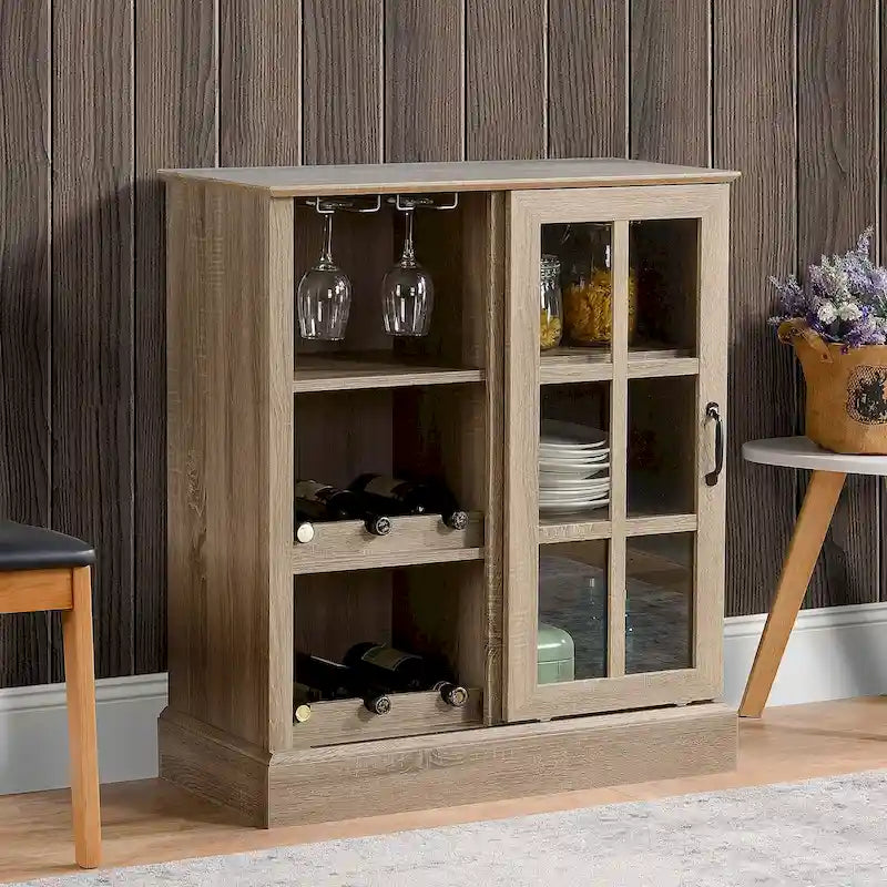 Sideboard Bar Cabinet with Sliding Glass Door & Wine Rack