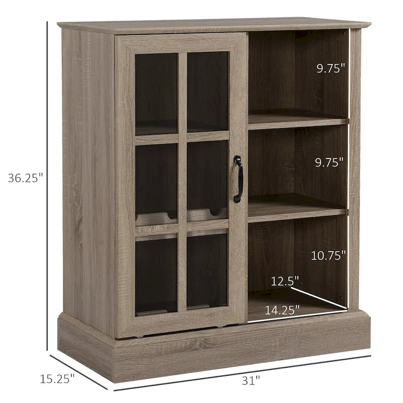 Meuble Bahut Bar avec Porte Coulissante en Verre et Casier à Bouteilles