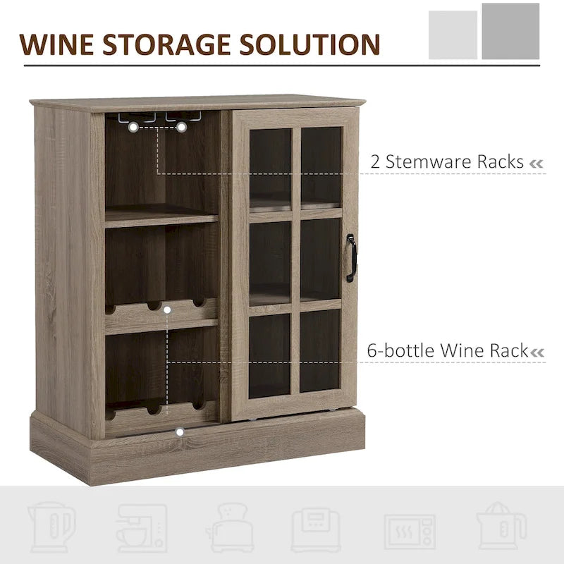 Sideboard Bar Cabinet with Sliding Glass Door & Wine Rack