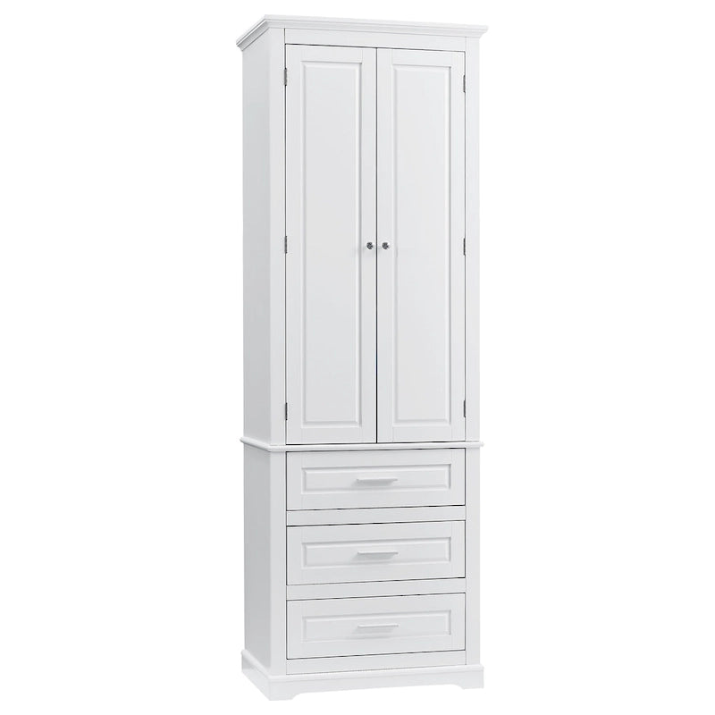 Armoire de rangement haute avec 2 portes, 3 tiroirs et une étagère réglable