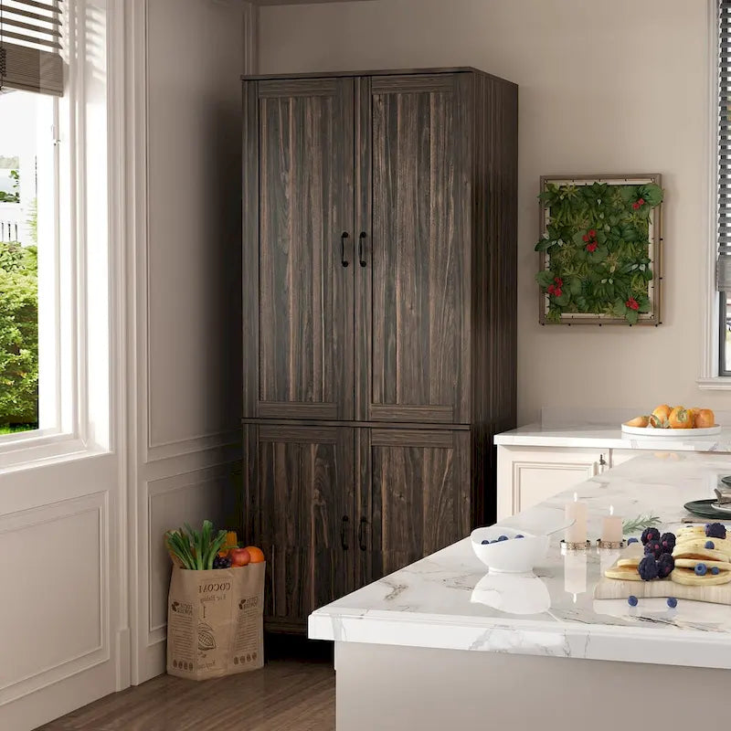 Dark Wood Grain 2-Door Storage Cabinet with 6 Shelves