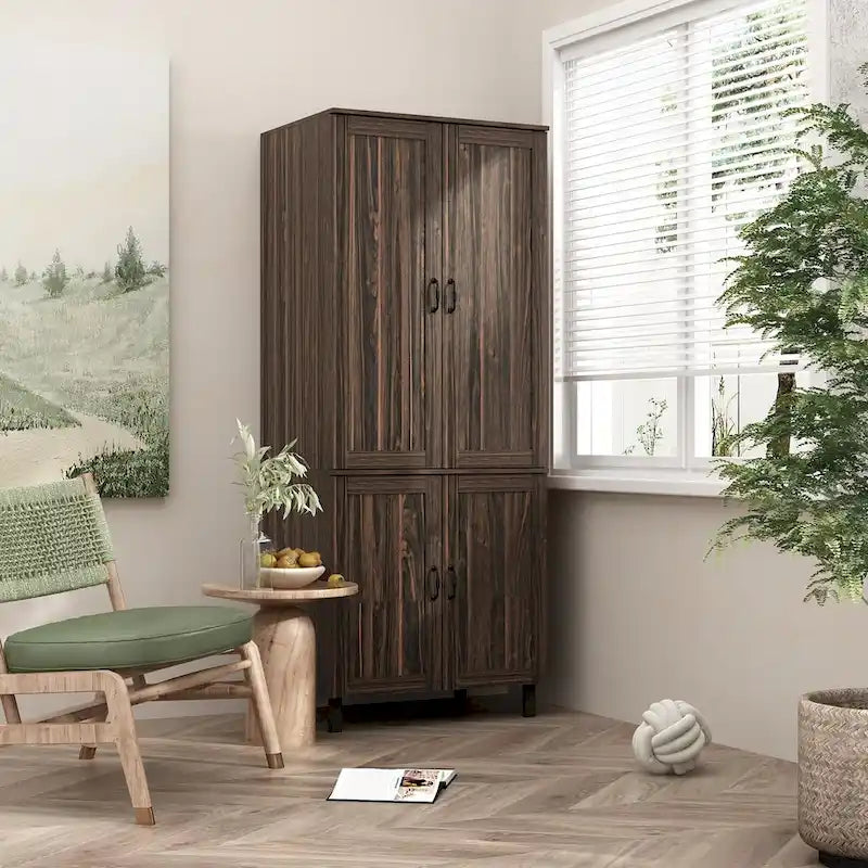 Dark Wood Grain 2-Door Storage Cabinet with 6 Shelves