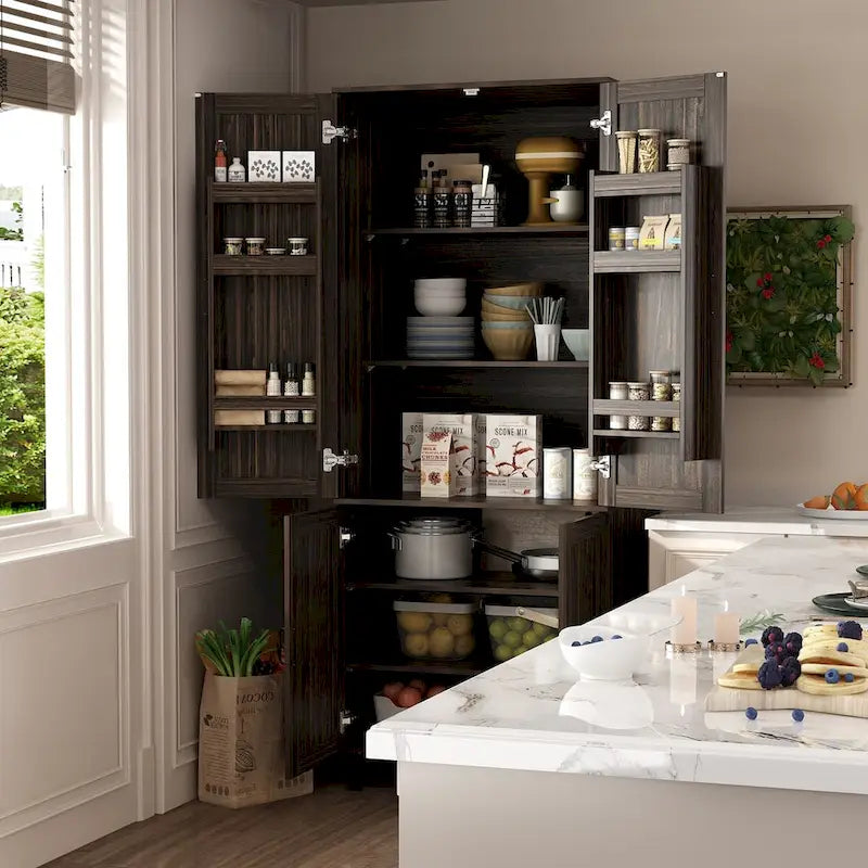 Dark Wood Grain 2-Door Storage Cabinet with 6 Shelves
