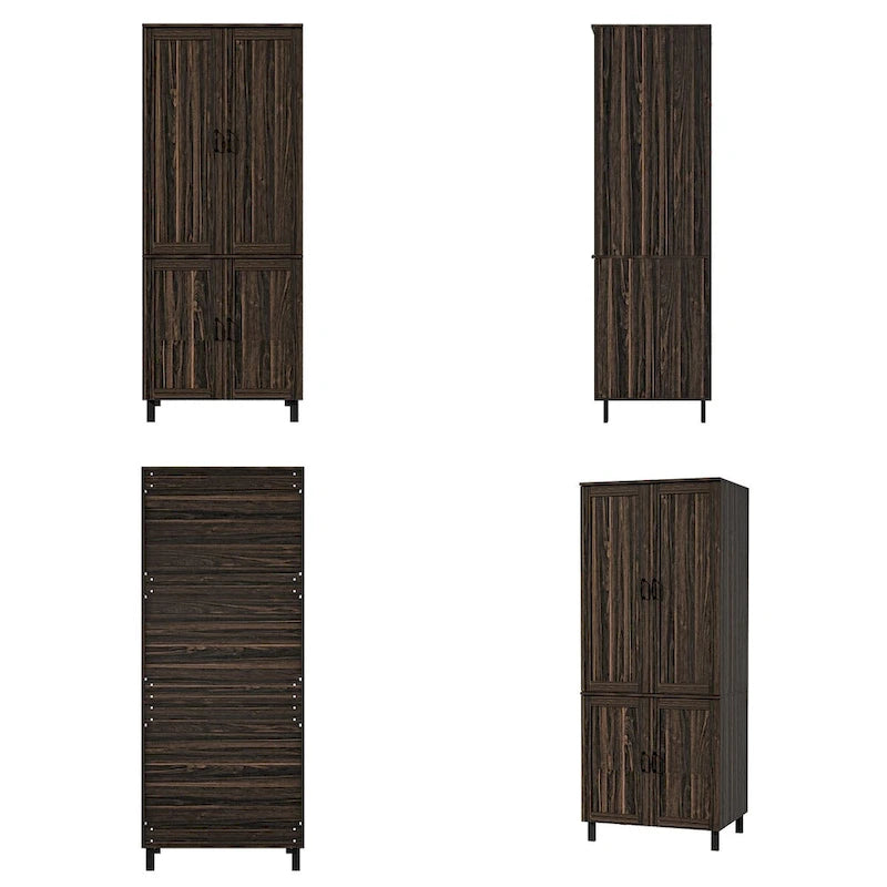 Meuble de rangement 2 portes avec 6 étagères, effet bois foncé