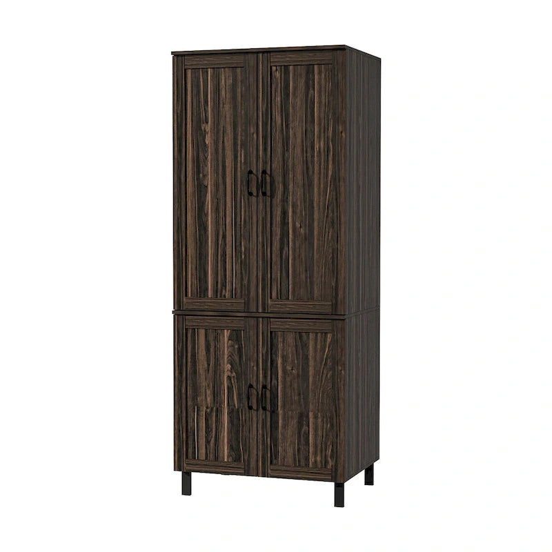 Meuble de rangement 2 portes avec 6 étagères, effet bois foncé